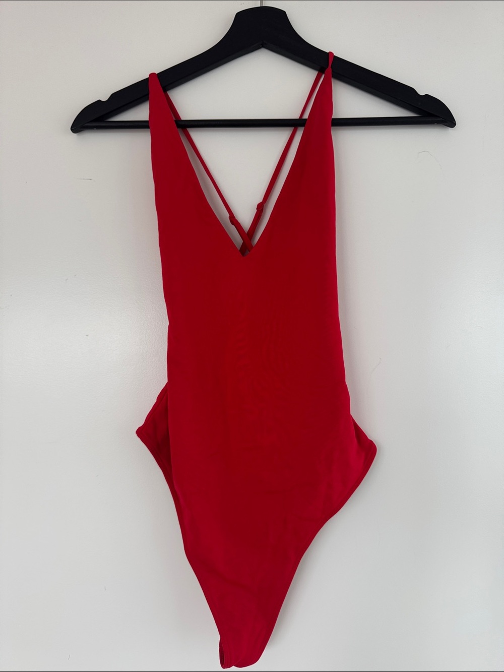 Babaton Red V-Neck Strappy Bodysuit